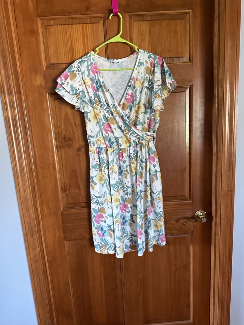 Floral Wrap-Front woman’s Dress - Pink, Yellow & Green